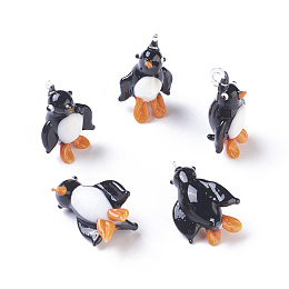 Honeyhandy Handmade Lampwork Pendants, Penguin, Black, 24~32x17~20x12~20mm, Hole: 2~4mm