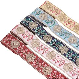 FINGERINSPIRE 5 Yards 5 Colors Embroidered Saree Border 1.9 inch Wide Polyester Embroidery Ribbon Trim with Flower & Peacock Feather Pattern Sequins Lace Trim Vintage Jacquard Ribbon for Sewing Crafts