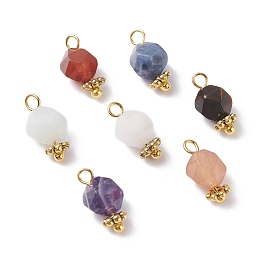 Honeyhandy Chakra Theme Natural Tiger Eye & Rose Quartz & Amethyst & Topaz Jade & Red Agate & Amazonite & Sodalite Charms, with Brass & Alloy Findings, Faceted, Round, 12x6mm, Hole: 2mm