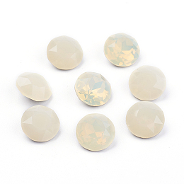 Honeyhandy Pointed Back & Back Plated K9 Glass Rhinestone Cabochons, Grade A, Faceted, Flat Round, Sand Opal, 8x4.5mm