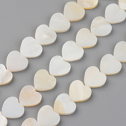Honeyhandy Natural Freshwater Shell Beads Strands, Heart, Seashell Color, 12.5x13x3mm, Hole: 1mm, about 30pcs/strand, 13.78 inch(35cm)