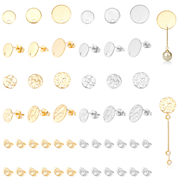 CHGCRAFT 24Pcs 12 Style 304 & 201 Stainless Steel Stud Earring Findings, with 304 Stainless Steel Pins and Earring Backs, Flat Round, Golden & Stainless Steel Color, 8~12mm, Hole: 1~1.6mm, Pin: 0.8mm, 2Pcs/style