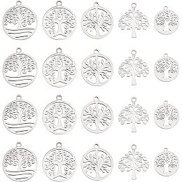 DICOSMETIC 20Pcs 5 Style Stainless Steel Tree of Life Charms Round Hollow Ring with Tree Open Back Bezel Charms for Earrings Necklace Bracelet Jewelry Making 1.6mm Hole