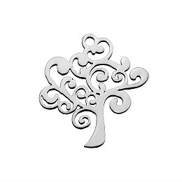 Honeyhandy 201 Stainless Steel Pendants, Tree, Stainless Steel Color, 20x18x1.1mm, Hole: 1.5mm