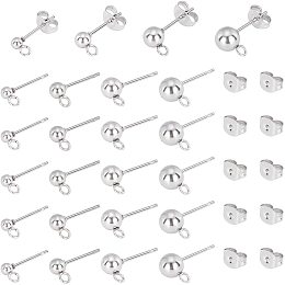 UNICRAFTALE About 80pcs 4 Sizes Ball Stud Earring Findings Stainless Steel Hypoallergenic Earrings 2mm Hole Ear Studs with Earring Backs for Women Earring Making Stainless Steel Color