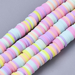 Honeyhandy Handmade Polymer Clay Beads Strands, for DIY Jewelry Crafts Supplies, Heishi Beads, Disc/Flat Round, Mixed Color, 6x0.5~1mm, Hole: 1.8mm, about 320~447pcs/strand, 15.75 inch~16.14 inch(40~41cm)