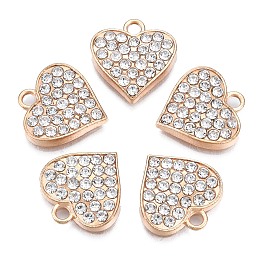 Honeyhandy Alloy Enamel Pendants, with Rhinestone, Cadmium Free & Nickel Free & Lead Free, Light Gold, Heart, Crystal, 16x15x3mm, Hole: 2mm