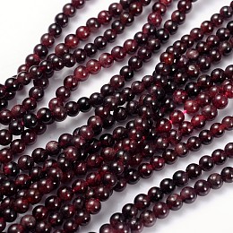 Honeyhandy Gemstone Beads Strands, Red Garnet, Grade B, Round, Dark Red, about 4mm in diameter, hole: about 0.8mm, 15~16 inch