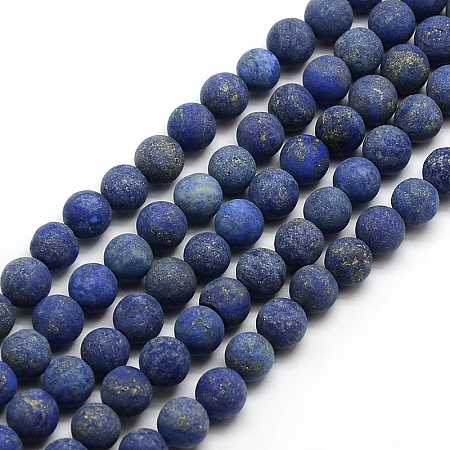 Arricraft Natural Frosted Lapis Lazuli Round Bead Strands, Dyed & Heated, 6mm, Hole: 1mm, about 63~65pcs/strand, 14.9~15.6 inches