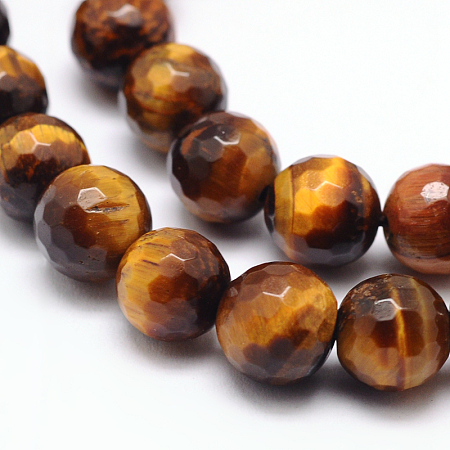 ARRICRAFT Natural Tiger Eye Beads Strands, Faceted Round, Grade AB+, 6mm, Hole: 1mm, about 62pcs/strand, 15.5 inches