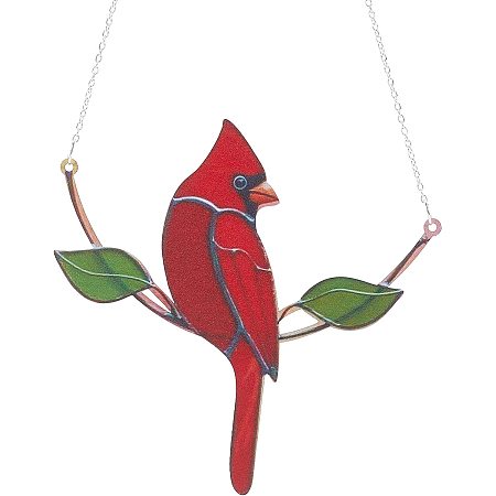 GORGECRAFT Hanging Red Birds on a Wire Sun Catcher Window Hangings Pendant with Jump Ring and Chain Ornaments for Windows Doors Wall Garden Home Indoor Outdoor Decorations Accessories