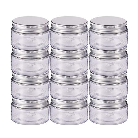 BENECREAT 12 Pack 2 Oz(60ml) Plastic Round Jars Clear Jars Containers with Aluminum Screw Lids for Beauty Products, Household Items or Small Crafts