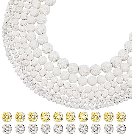arricraft About 405 Pcs Jewelry Making Beads Kit, 4/6/8/10mm Natural Round Rock Beads Rondelle Rhinestone Spacer Beads for Bracelet Necklace Jewelry Making