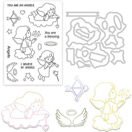 GLOBLELAND Angels Cutting Dies and Silicone Clear Stamps Set with Stars and Wings for Card Making DIY Scrapbooking Photo Album Invitation Greeting Cards Decor Paper Craft