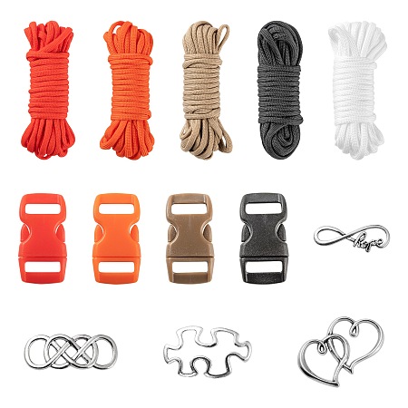 Honeyhandy DIY Parachute Cord Rope Bracelets Making Kits, for Making Bracelets, Lanyards, Dog Collars, Including Polyester & Spandex Cord Ropes, Plastic Side Release Buckles and Alloy Links Connectors, Mixed Color, Ropes: 25m/set