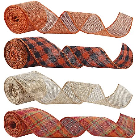 NBEADS 4 Rolls Wrapping Ribbon, Polyester Ribbon Wired Plaid Ribbon Buffalo Plaid Ribbons for DIY Craft Wrapping Christmas Decoration