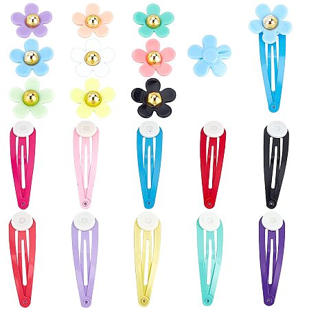 NBEADS Hair Clips Making Kit, Including 54 Pcs Flatbacks Flower Loose Beads with 10 Pcs Hair Blanks 9 Colors Flower Cabochons for DIY Hair Clip Jwelry DIY Craft Making