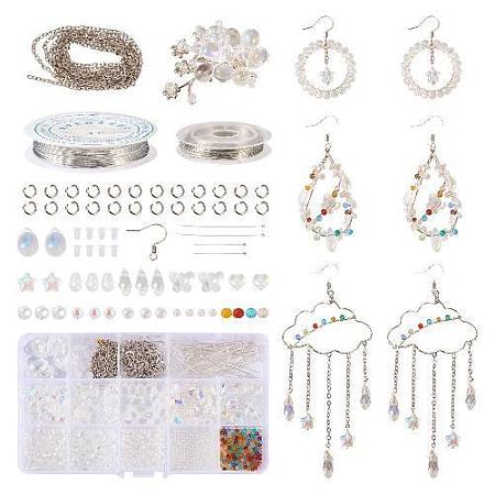 DIY Wire Wrap Earring Making Kit, Including Glass Round & Teardrop Beads, Brass Earring Hooks, Copper Jewelry Wire, Iron Cable Chains, Clear