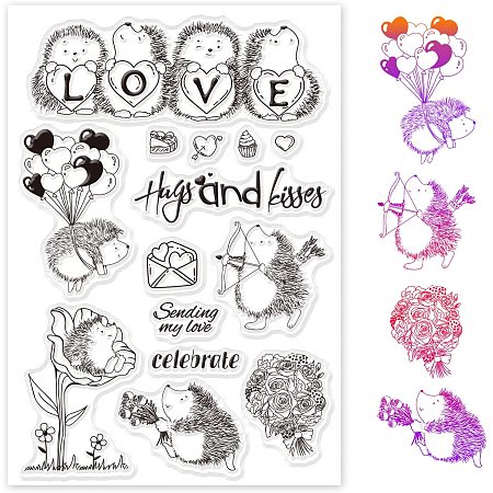 GLOBLELAND Hedgehog and Roses Silicone Clear Stamps Love Transparent Stamps for Christmas Birthday Valentine's Day Cards Making DIY Scrapbooking Photo Album Decoration Paper Craft