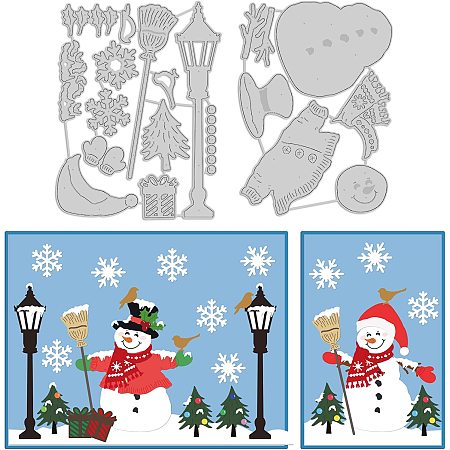 GLOBLELAND Christmas Snowman Embossing Template Street Light Carbon Steel Die Cuts Christmas Tree Gift Snowflake Embossing for Scrapbooking Card DIY Craft Decoration