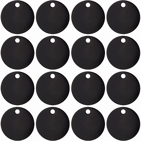 BENECREAT 20Pcs Black Flat Round Stamping Blank Tags 1.2 Inch Aluminum Tags with Hole for Bracelet Jewelry Making 0.04 Inch Thickness