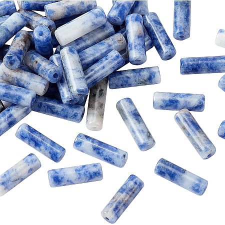 OLYCRAFT 54~60pcs Natural Rectangle Tube Blue Spot Beads Energy Beads Rectangle Loose Gemstone Beads Assortments Supplies Accessories Energy Stones for Bracelet Necklace Jewelry Making