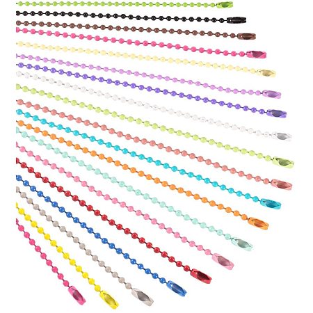 Arricraft 57pcs 19 Color Ball Bead Metal Chain Bead Metal Chain Necklace with Connectors for Tags Chain, Key Chain, Jewelry Findings, Craft Projects, 2.4mm