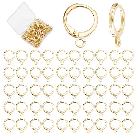 CREATCABIN 50 Pairs Brass Huggie Hoop Earring Findings, with Horizontal Loops, Long-Lasting Plated, Golden, 12 Gauge, 14.7x11.7x2mm, Hole: 1.8mm