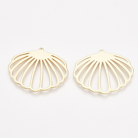 Honeyhandy Brass Pendants, Shell, Nickel Free, Real 18K Gold Plated, 26x31.5x1mm, Hole: 0.9mm