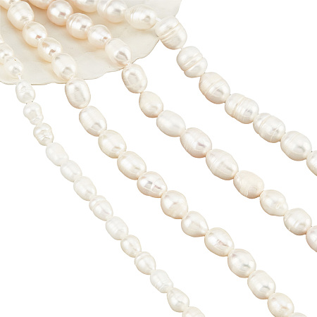 NBEADS About 75 Pcs Natural Cultured Freshwater Pearl Beads, 4 Sizes Rice Shape White Freshwater Pearl Loose Pearl Charms Beads for Beading Earring Bracelet Jewelry Making, 4 Strands