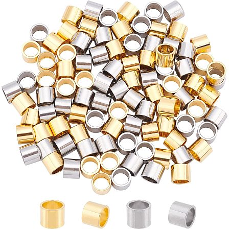 DICOSMETIC 100Pcs 6mm 2 Colors Stainless Steel Column European Beads Large Hole Beads Column Tube Spacer Beads Metal Loose Spacer Beads 5mm Hole for Jewelry Making DIY Findings