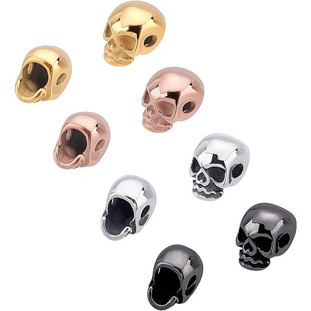 UNICRAFTALE 8pcs 4 Colors Skull Beads 2.5mm Hole Stainless Steel Beads 11mm Skull Metal Beads Spacer Beads Halloween Beads for Jewelry Making DIY Bracelet Necklace