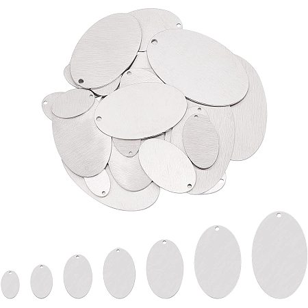 UNICRAFTALE 28pcs 7 Sizes 12.5-37mm Oval Stamping Blank Tags Stainless Steel Pendants Oval Pet Tag Charms for Necklace Jewelry Making, Stainless Steel Color