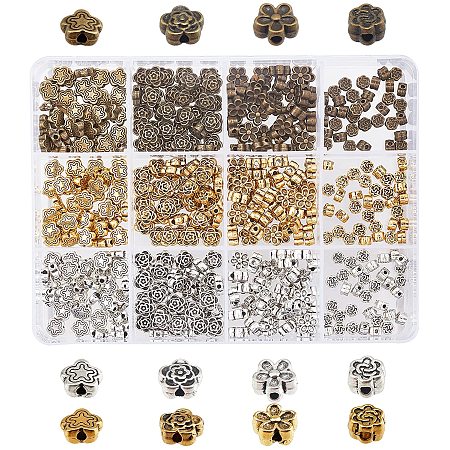 Pandahall Elite 420pcs 12 Styles 3D Flower Spacer Beads, Tibetan Metal Beads Jewelry Beads Loose Beads for Bracelet Necklace Earring Jewelry Making Supplies