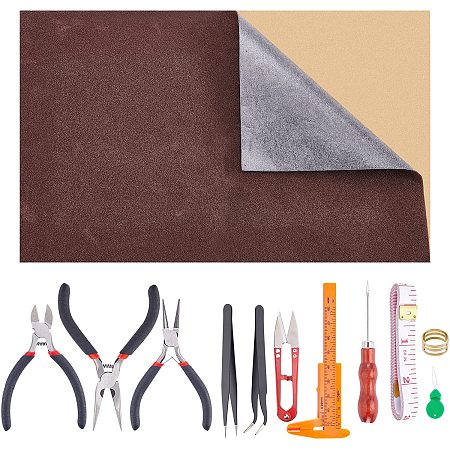NBEADS Carbon Steel Jewelry Plier Sets, Include Anti-static Tweezers Scissors Vernier Caliper Iron Bead Awls Flocking Self-Adhesive Cloth Needle Threader Tape Measure Jump Ring for Jewelry Repairing