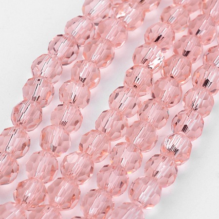 ARRICRAFT Transparent Glass Bead Strands, Imitate Austrian Crystal, Faceted, Round, Pink, 8mm, Hole: 1mm, about 70~72pcs/strand, 20~21 inch