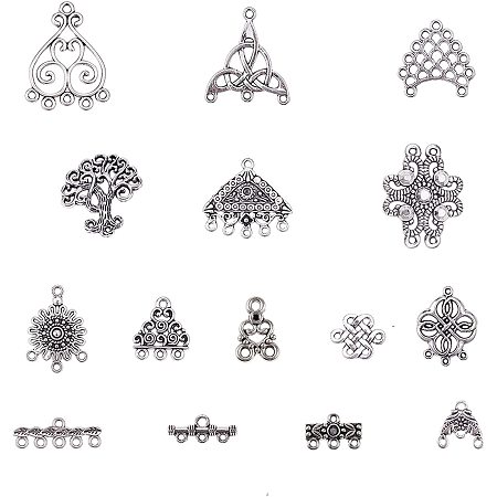 PandaHall Elite 120pcs 15-Style Antique Silver Tibetan Style Earring Chandelier Earring Jewelry Making Kit for Earring Drop and Charm Pendant