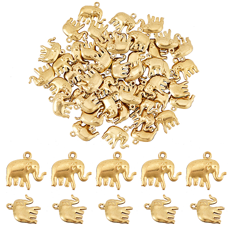 PandaHall Elite Brass Elephant Pendants, Golden, 14x15x3.5mm, Hole: 1.2mm, 50pcs/box