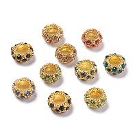 Honeyhandy Alloy Rhinestone European Beads, Large Hole Beads, Golden Metal Color, Mixed Color, 11x6mm, Hole: 5mm