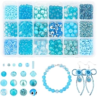 arricraft About 2900 Pcs 18 Styles Mixed Glass Beads, Crystal Bicone Loose Beads Blue Sea Round Glass Beads for Summer Bracelets Necklaces Crafts DIY Jewelry Making