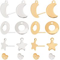 UNICRAFTALE About 48pcs Moon/Star/Ring Hypoallergenic Stud Earring with Loop About 60pcs Earring Backs Stainless Steel Earring for Jewelry Making Golden & Stainless Steel Color