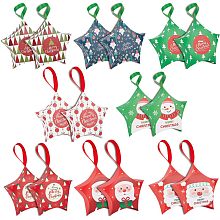 BENECREAT 32Pcs 8 Styles Christmas Star Boxes Santa Claus Candy Boxes Merry Christmas Snowflakes Bells Elk Gift Box with Ribbon for Christmas Party Gifts, 4.7x4.7x1.5inch