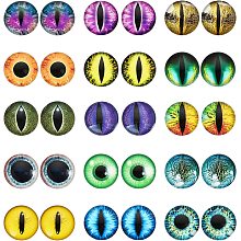 CHGCRAFT 30Pcs 15 Style Luminous Cat Eyes Glass Cabochons Glow in The Dark Contact Lenses Half Round Animal Eyes Flatbacks for DIY Craft Necklace Bracelet Making, 20mm