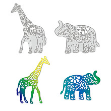 GLOBLELAND 2Pcs 2 Style Carbon Steel Cutting Dies Stencils, for DIY Scrapbooking/Photo Album, Decorative Embossing DIY Paper Card, Elephant & Giraffe Pattern, 9.12~10.8x6.8~7.6x0.08cm, 1pc/style