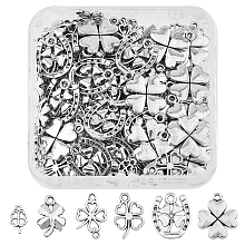 SUPERFINDINGS DIY Jewelry Making Finding Kit, Including Tibetan Style Alloy Pendants & Connector Charms, Clover, Antique Silver, 10~21x6~17.5x1~2.5mm, Hole: 1~2mm, 120Pcs/box