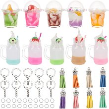 OLYCRAFT 56PCS Mini Milky Tea Keychain Bubble Tea Keychain Pendant Mini Milk Tea Cup with Key Rings and Jump Rings for Jewelry Craft DIY Keychain Earring