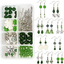 SUNNYCLUE 1 Box DIY 10 Pairs Clover Dangle Earring Making Kit Green Theme St Patricks Day Earrings Four-Leaf Clover Shamrock Peandant Charms Crystal Beads for Earring Jewelry Making Supplies