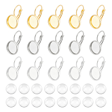 UNICRAFTALE 30 Sets 10mm 304 Stainless Steel Leverback Earring Bezel Tray Flat Round Blank Earring Cabochons Tray Earring Components Blank Dome Earrings with Glass Cabochons for Earrings Making