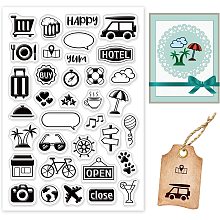 BENECREAT Travel Icon Themed Clear Stamps, Vehicle/Cutlery/Compass/Earth/Camera Pattern Bullet Journal Stamps Set for Paper Card Photo Album Crafting Supplies