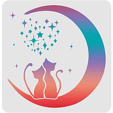 FINGERINSPIRE Moon Cat Stencils Template 11.8x11.8inch Plastic Moon Star Stencils Drawing Painting Stencils Cat Star Pattern Reusable Stencils for Painting on Wood, Floor, Wall and Tile